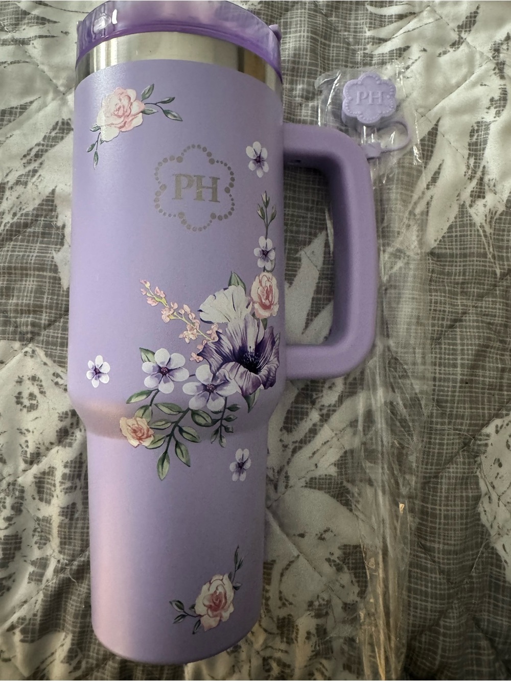 Princess House -Lavender Floral Insulated Travel Mug - 40oz